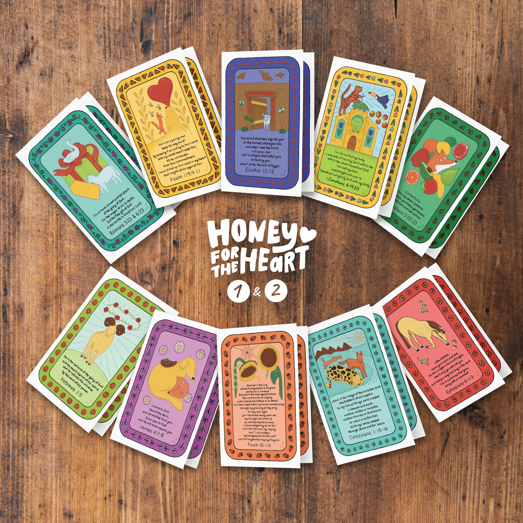 Complete Scripture Card Collection – 10 Illustrated Cards with Envelopes - Honey for the Heart Vol 1 and 2