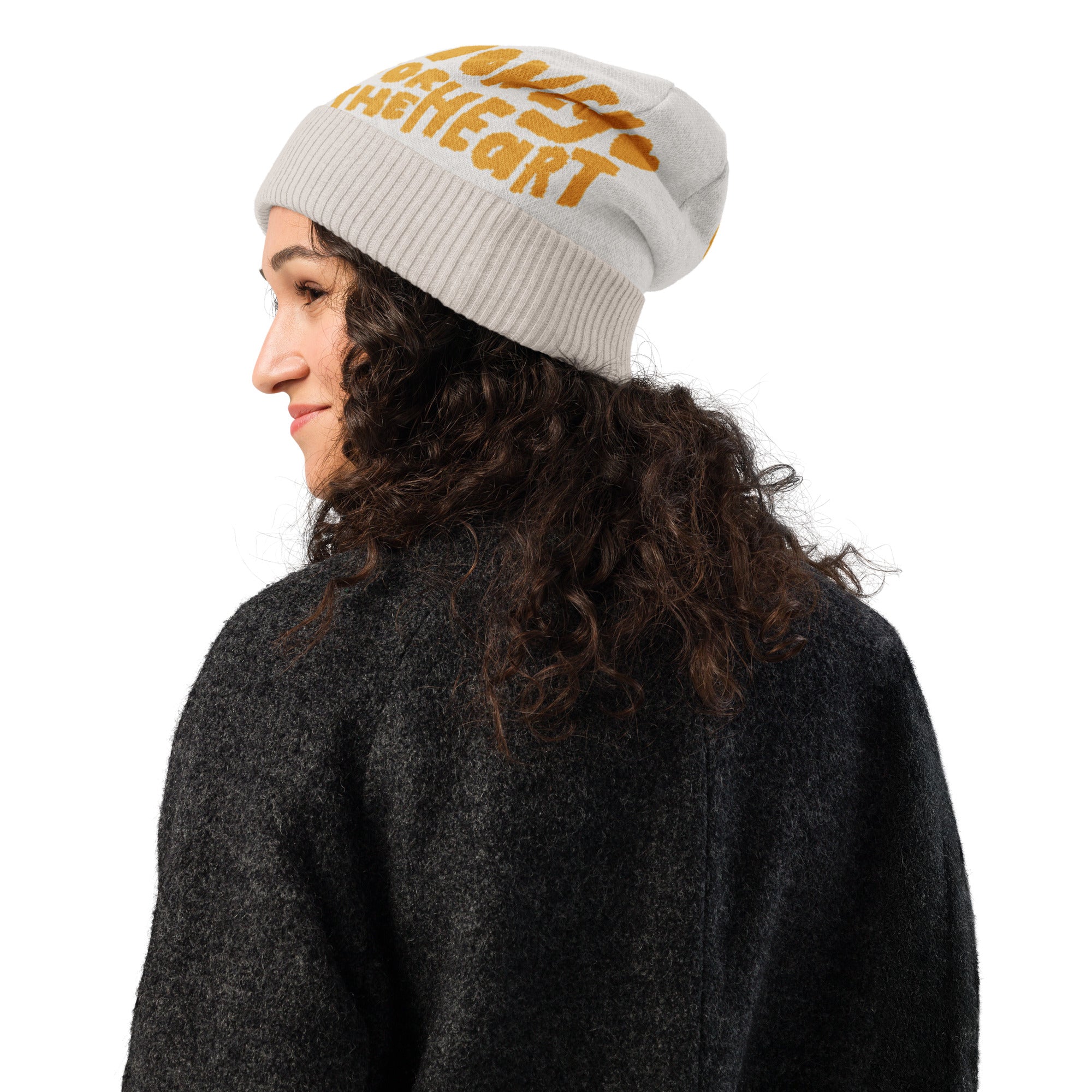 Honey for the Heart Text Beanie Model